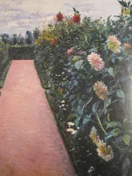 Viale del giardino e aiuole di dalie